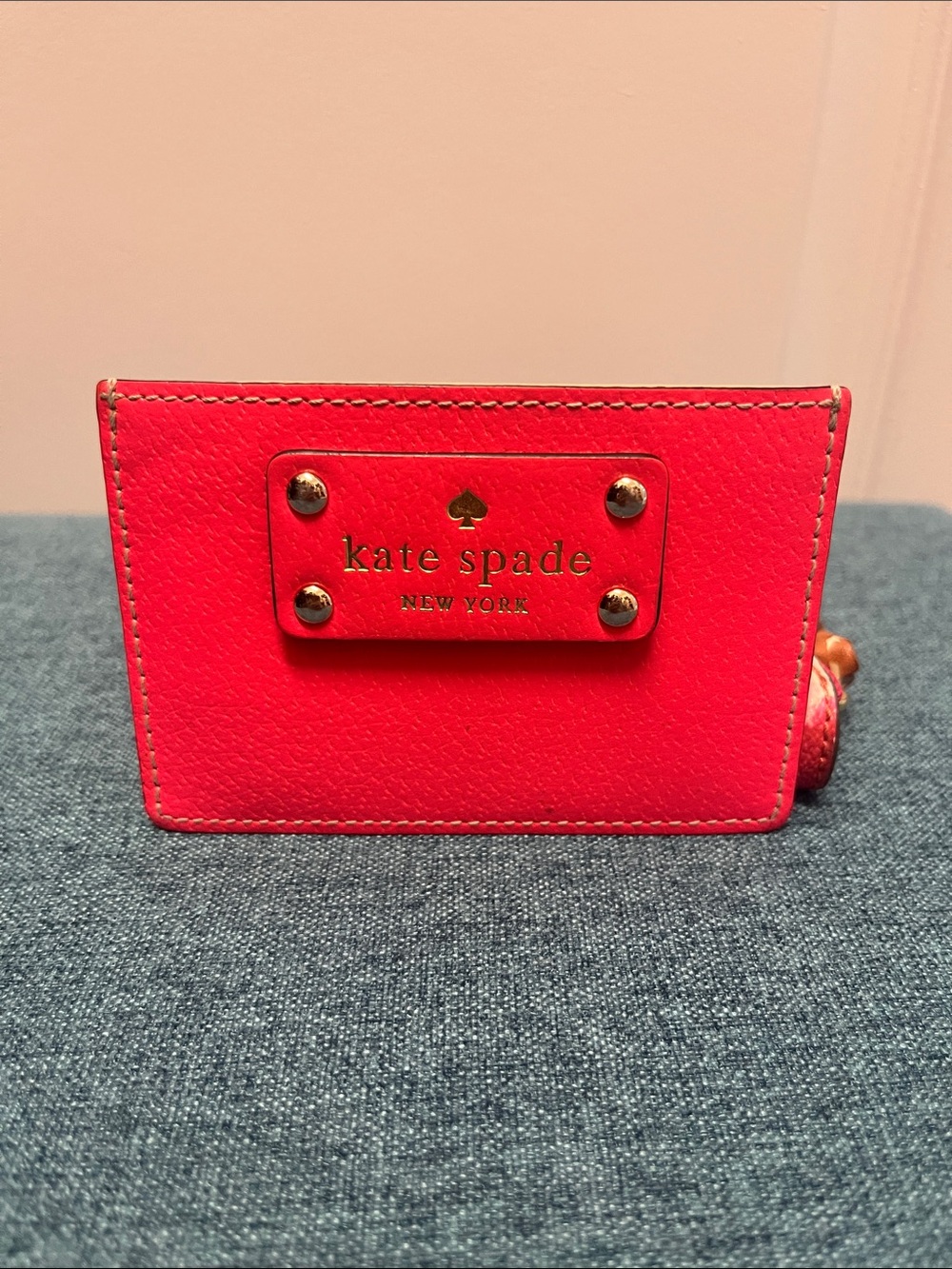 kate spade Blush Leather Card Holder with Silver Logo